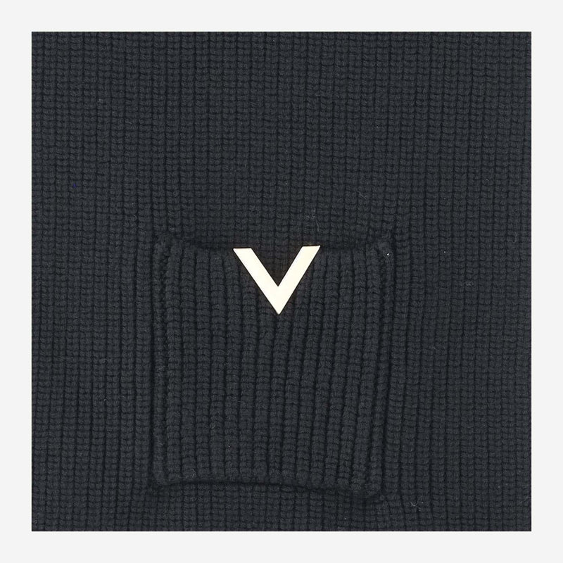Valentino Garavani Wool With Metal V Logo Scarf — Black Scarfs