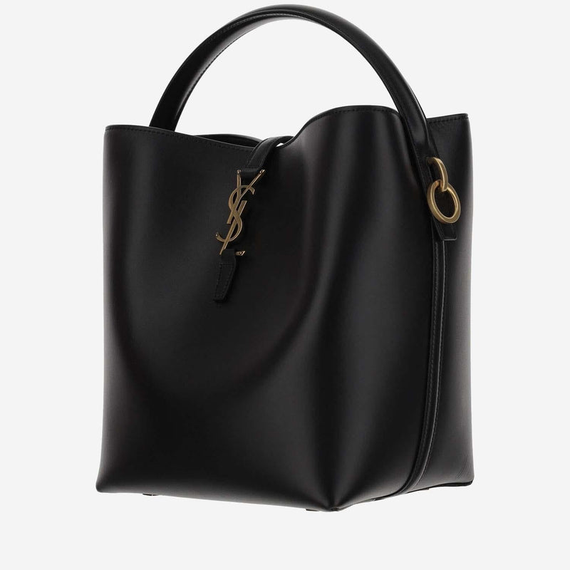 Saint Laurent Glossy Leather Shoulder Bag — Black