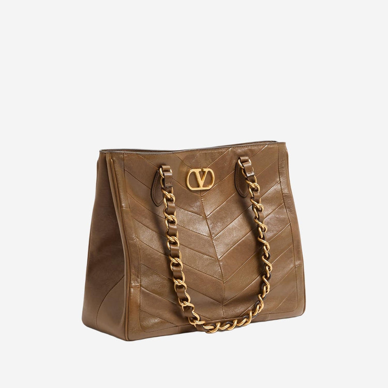 Valentino Garavani Lasein Shoulder Bag — Brown Leather