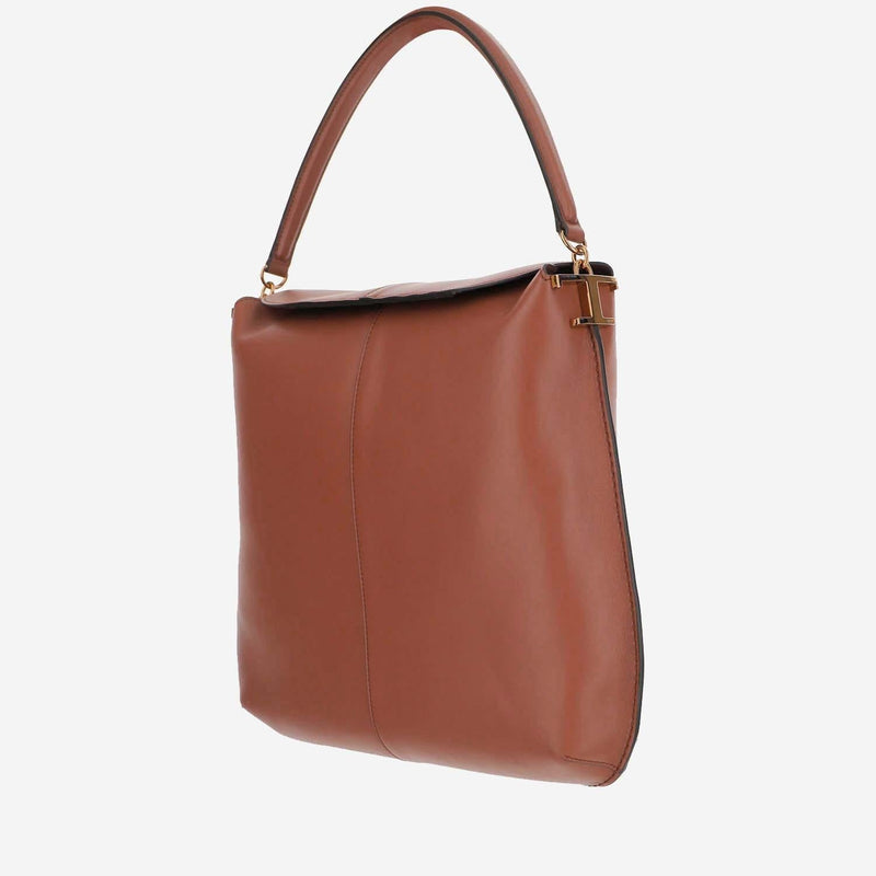Tods Leather T-Detail Hobo Bag — Brown