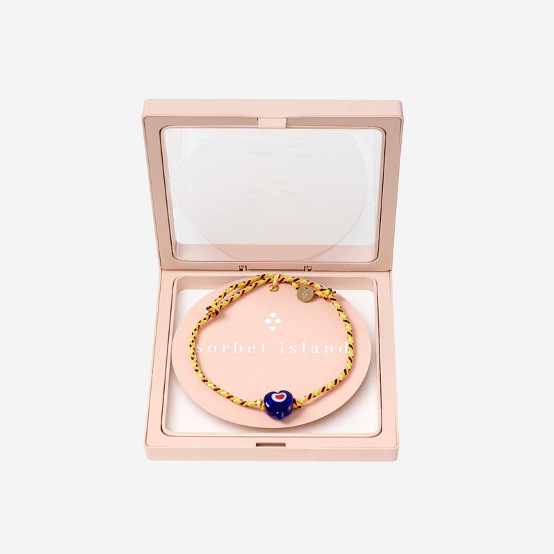 Sorbet Island Woven Fabric Heart Charm Bracelet — Multicolor Bracelets