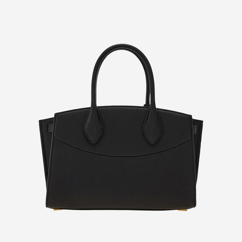 Ferragamo Textured Calfskin Top Handle Bag — Black