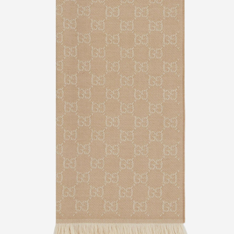 Gucci Gg Motif Wool Scarf — Beige Scarfs