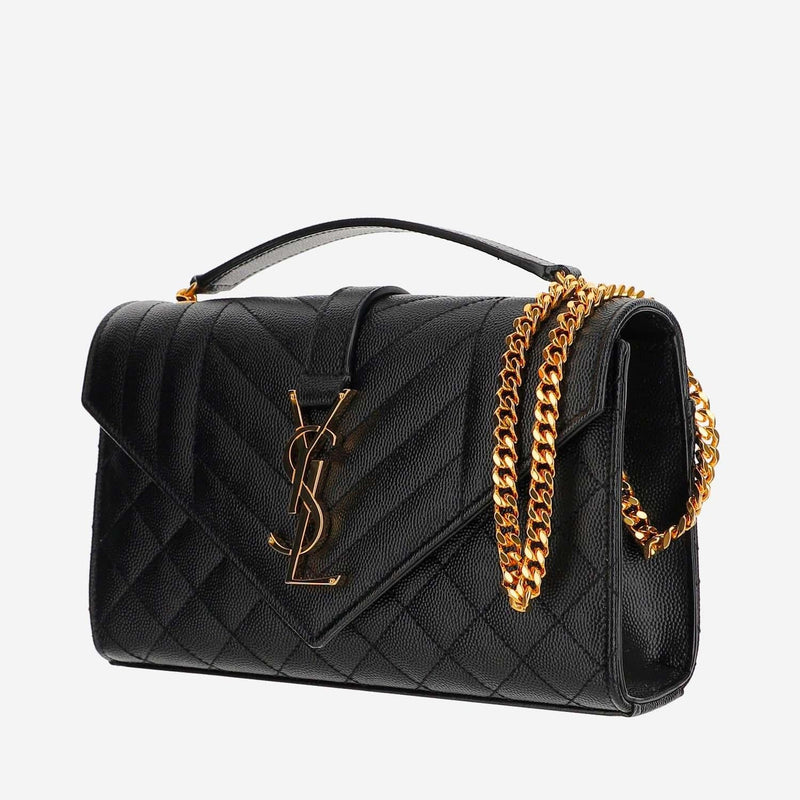 Saint Laurent Envelope Shoulder Bag — Black Calfskin
