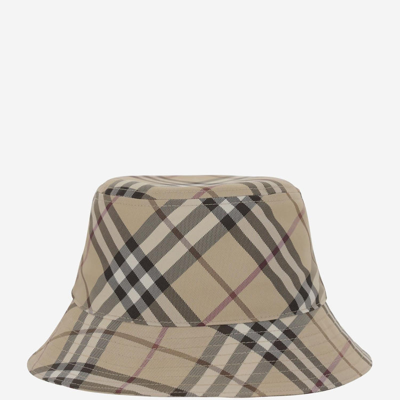 Burberry 8103382 Check Pattern Bucket Hat — Beige Polyester