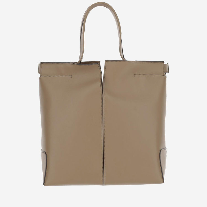 Tods Embossed Logo Calfskin Top Handle Bag — Brown