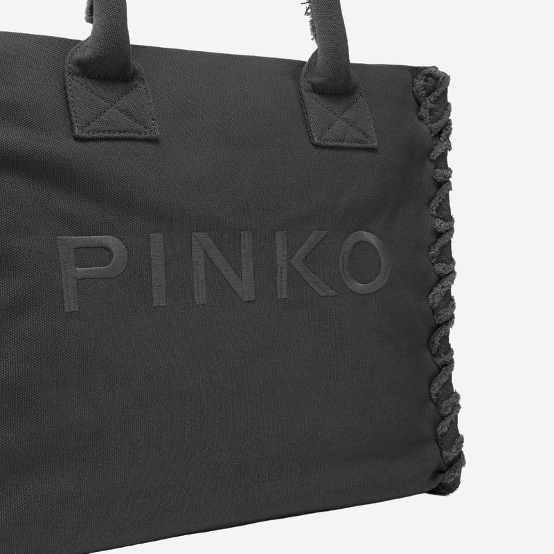 Pinko Fringed Cotton Tote Bag — Black