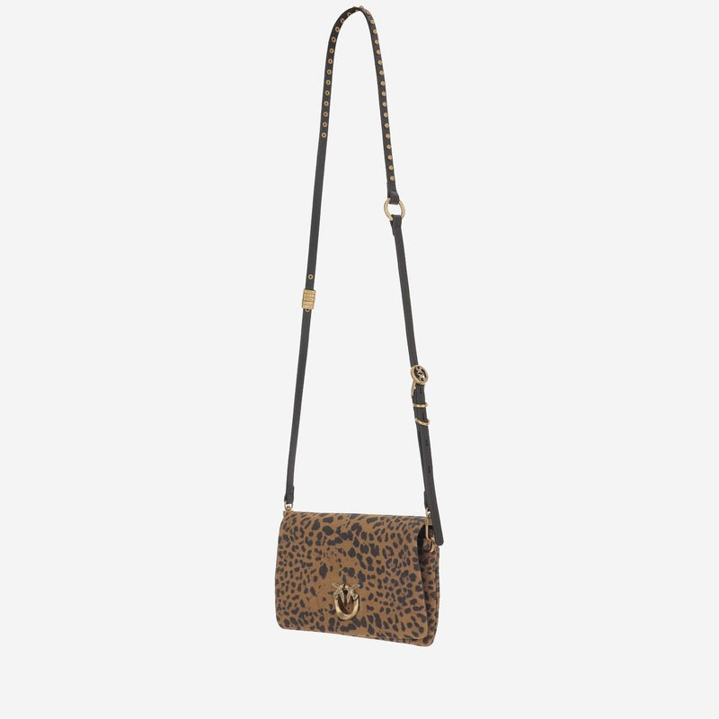 Pinko Leopard-Print Suede Shoulder Bag — Brown