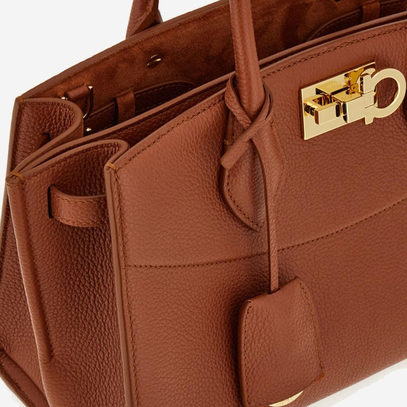 Ferragamo Textured Calfskin Shoulder Bag — Brown Leather