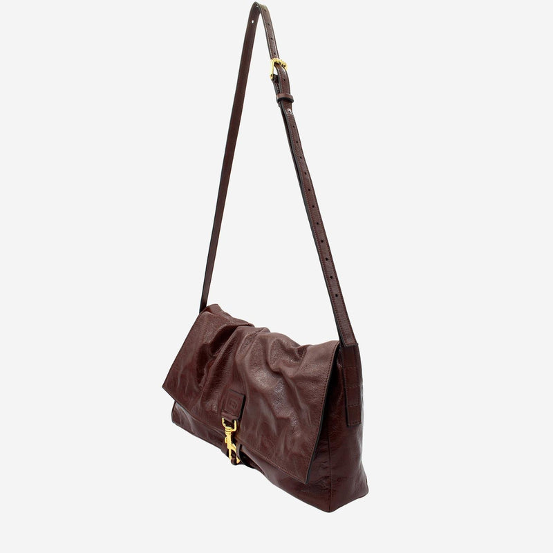 Radica Studio Hammered Nappa Leather Shoulder Bag — Brown Pelle