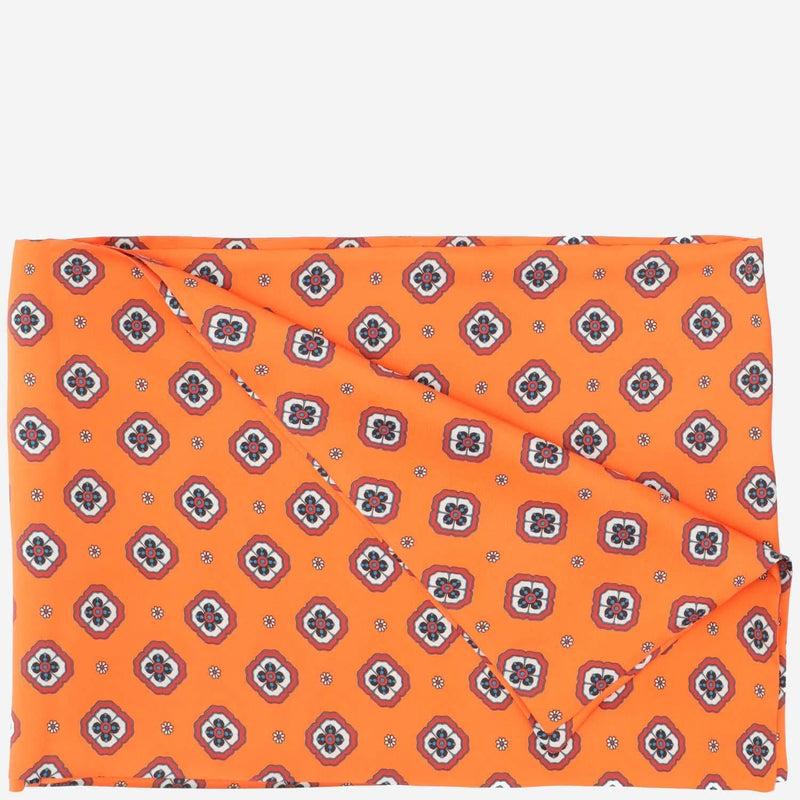 Alberto Biani Floral Pattern Silk Foulard Scarf — Orange Scarfs