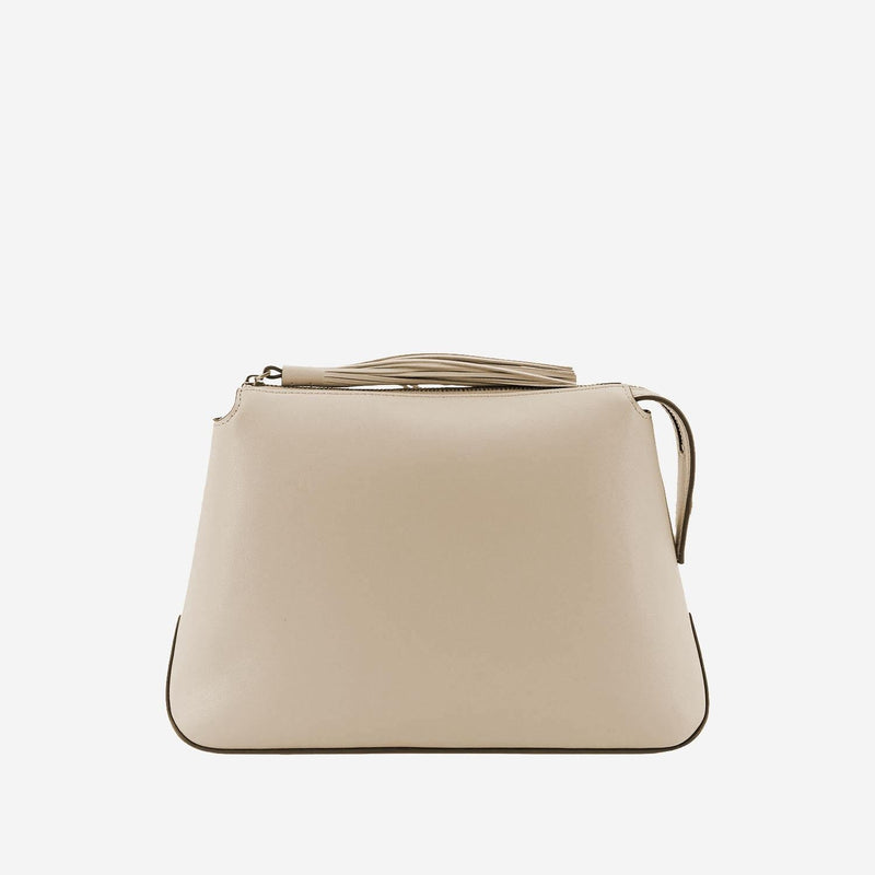 Pinko Metal Love Birds Logo Leather Beauty Case — Beige Top Handle Bags