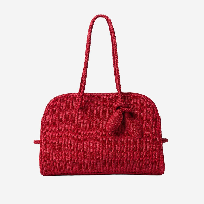 Jacquemus Raffia Bowling Shoulder Bag — Red