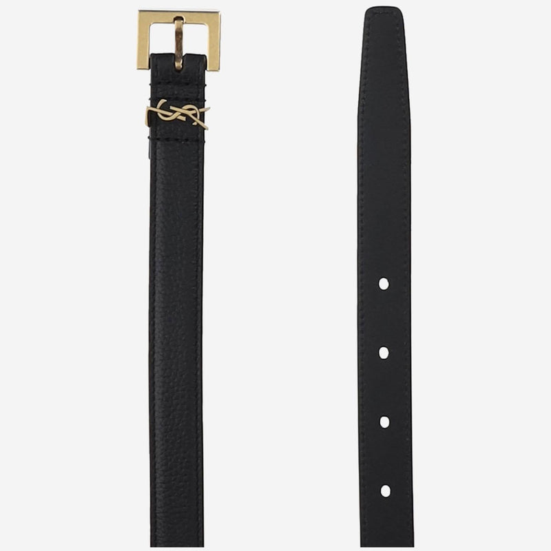 Saint Laurent Cassandre Belt — Black Leather
