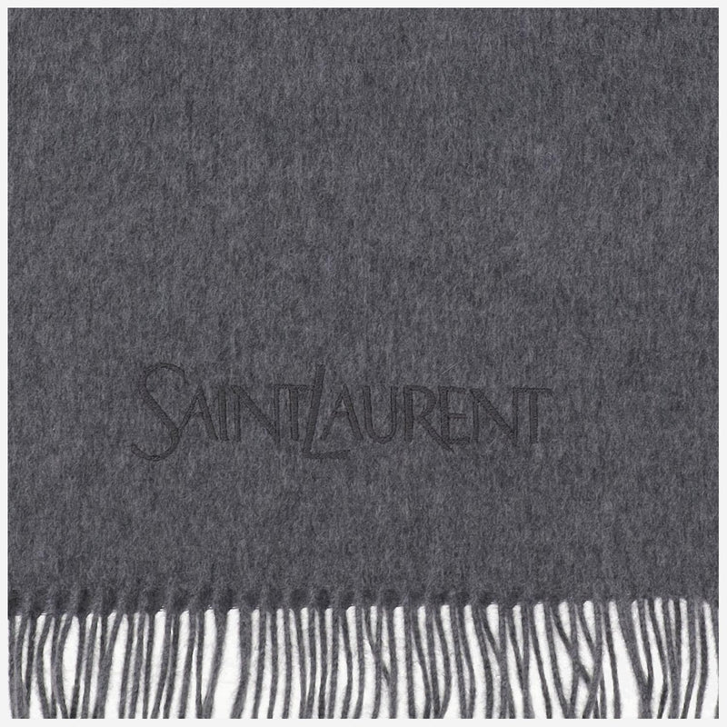 Saint Laurent Cashmere Jacquard Scarf — Gray Scarfs
