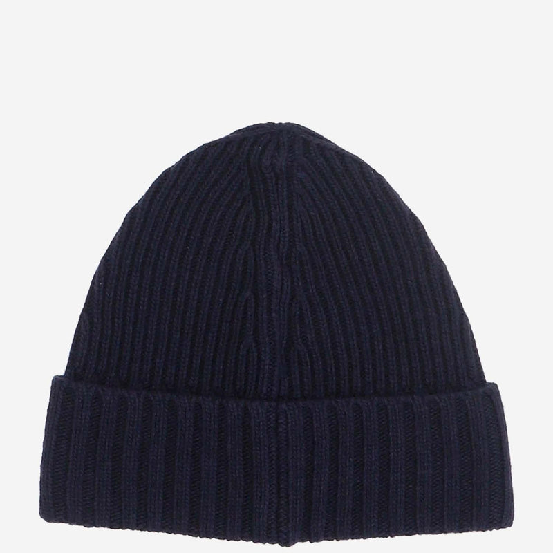 Stone Island N100003 Wool-Blend Ribbed Beanie — Navy Beanies