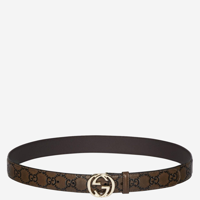 Gucci Gg Logo Embossed Leather Belt — Brown