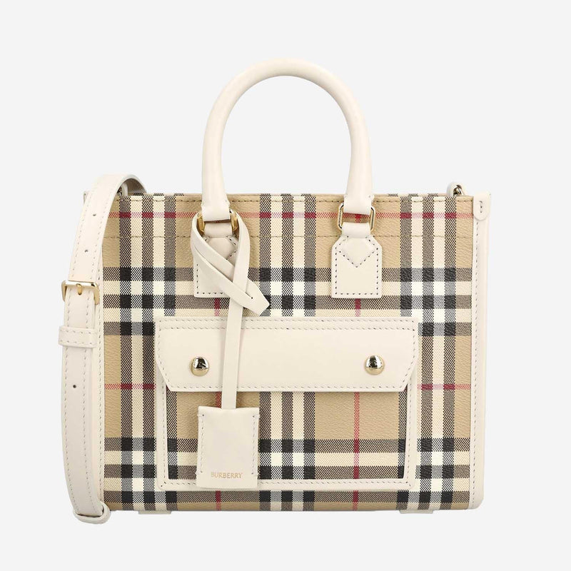 Burberry Plaid Check Canvas Tote Bag — Beige Polyurethane
