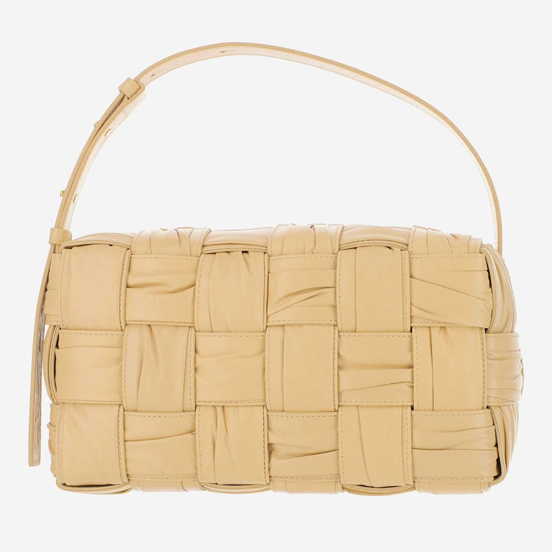 Bottega Veneta Brick Cassette Shoulder Bag — Beige Lambskin