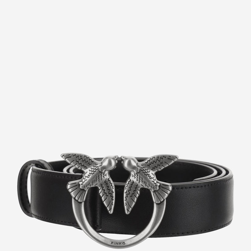 Pinko Love Birds Belt — Black Leather