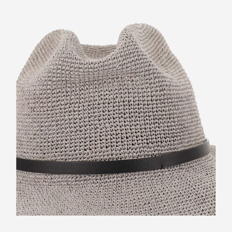 Filippo Catarzi Cat35 Paper Straw With Logo Charm Sun Hat — Gray