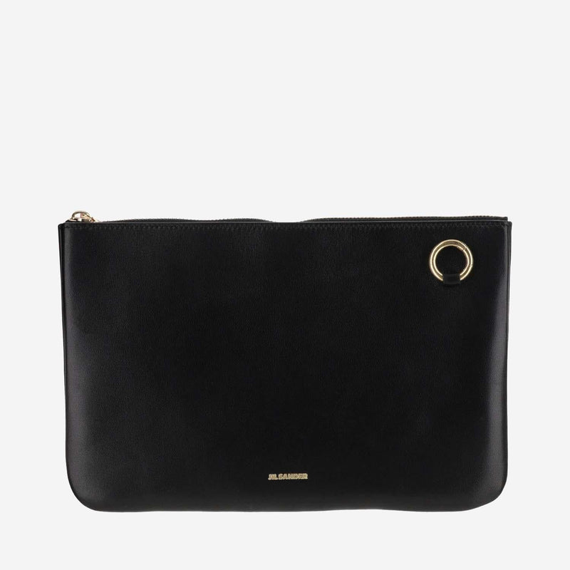 Jil Sander Minimalist Leather Shoulder Bag — Black