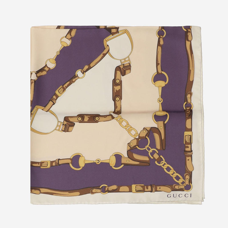 Gucci Silk Twill Printed Scarf — Purple Scarfs