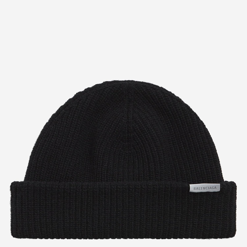 Balenciaga A001nh Ribbed Wool Beanie — Black Beanies