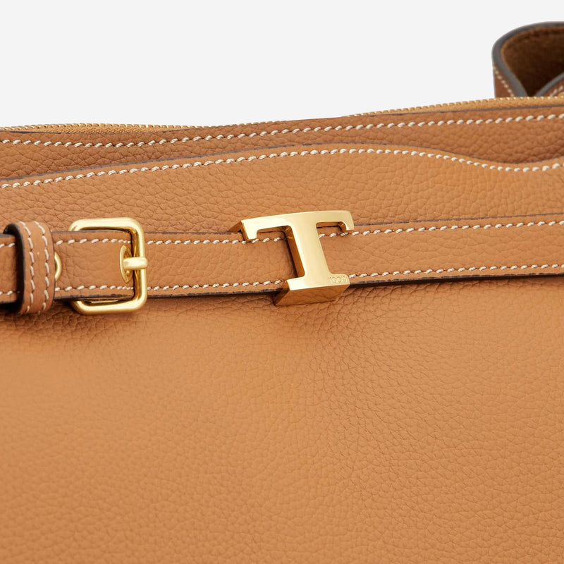 Tods Calfskin Leather With Logo Hardware Shoulder Bag — Brown