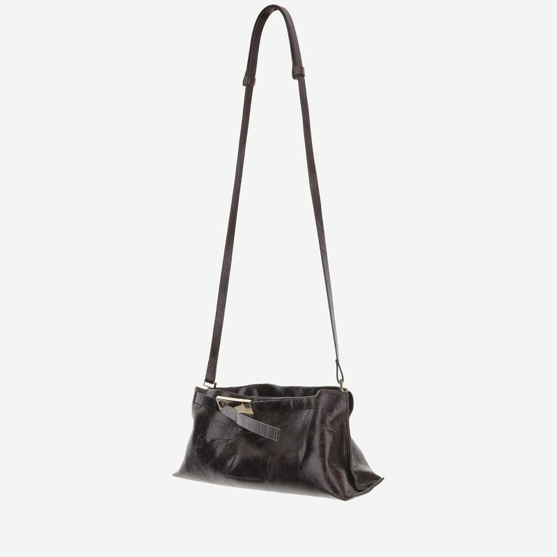 Benedetta Bruzziches Glossy Calfskin Leather Shoulder Bag — Brown