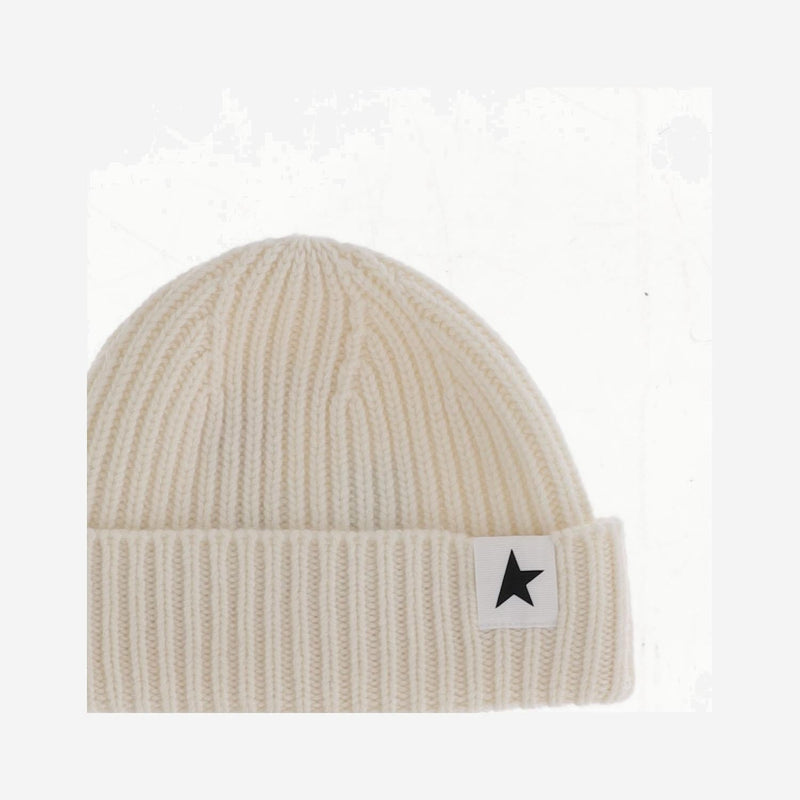 Golden Goose Gup01035 Ribbed Wool Beanie — White Beanies