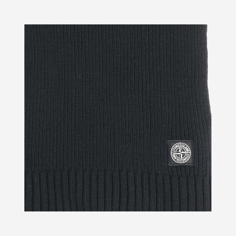 Stone Island Wool Blend Ribbed Scarf — Black Scarfs