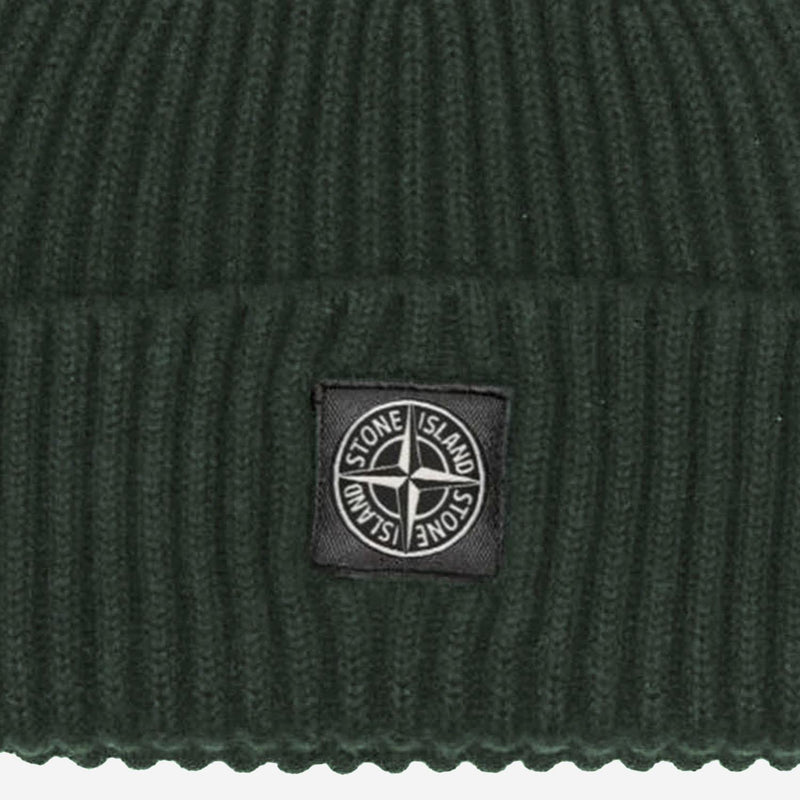 Stone Island N100007 Logo Virgin Wool Beanie — Green Beanies