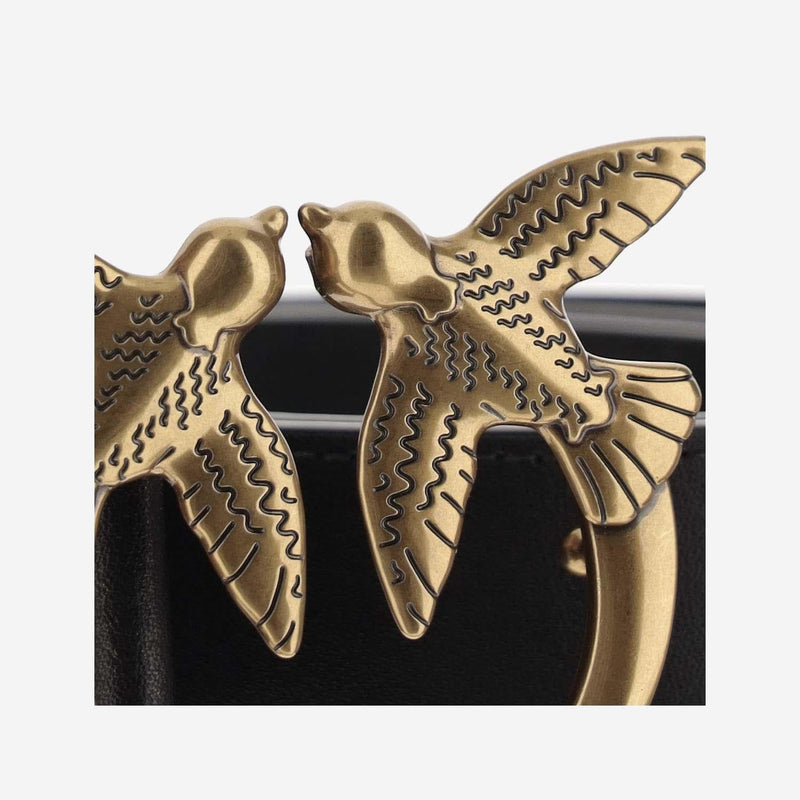 Pinko Love Birds Buckle Belt — Black Leather