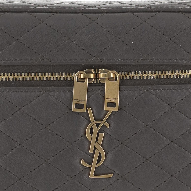 Saint Laurent Quilted Leather Top Handle Bag — Gray