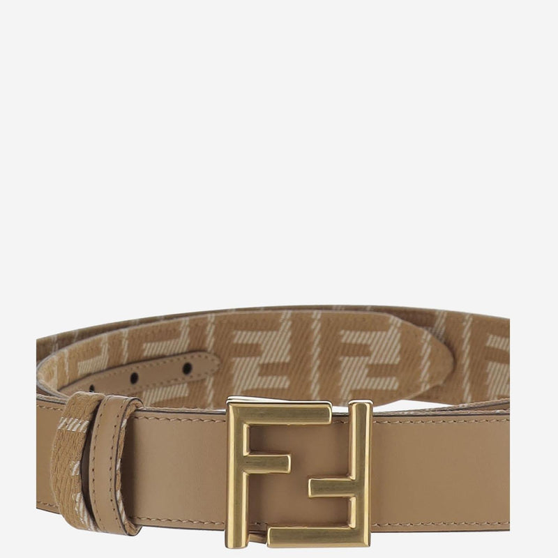Fendi Ff Logo Reversible Belt — Beige Calfskin Leather