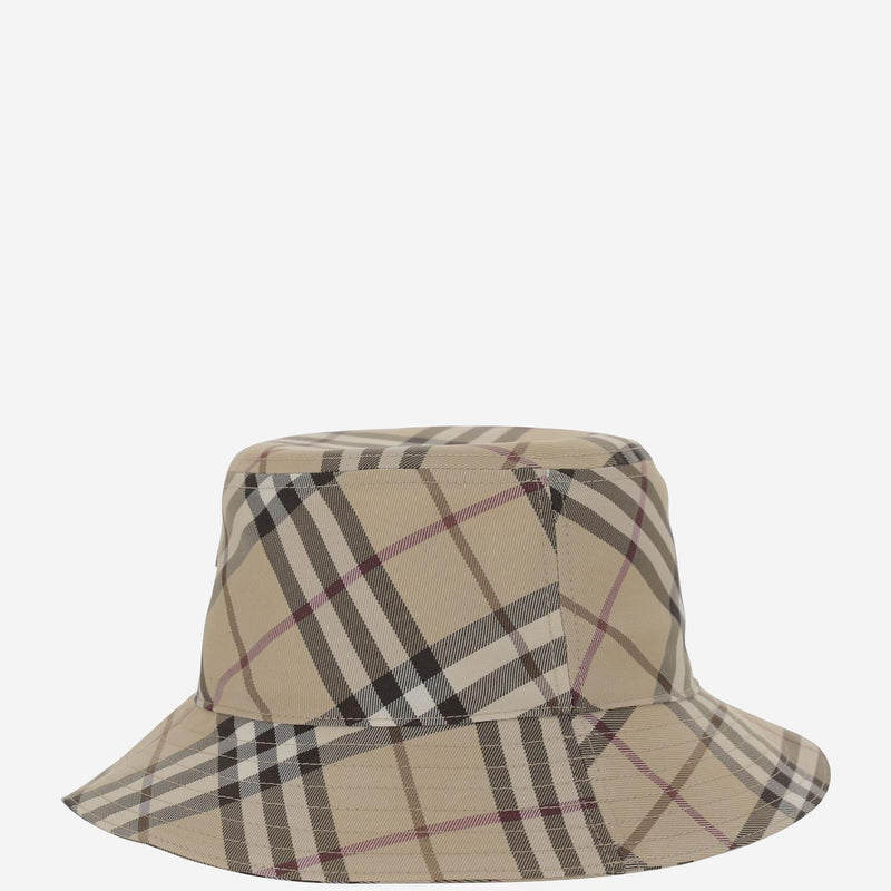 Burberry 8103382 Check Pattern Bucket Hat — Beige Polyester