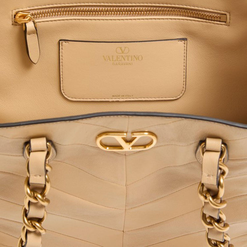 Valentino Garavani Chevron-Quilted Leather Shoulder Bag — Beige