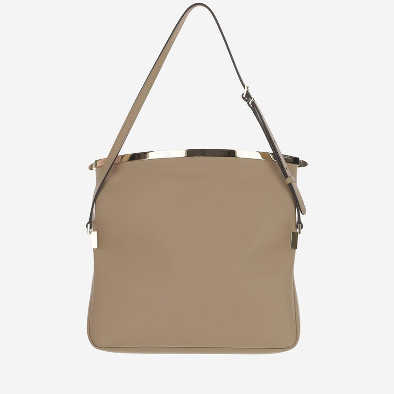 Tods Fold-Over Flap Shoulder Bag — Beige Calfskin