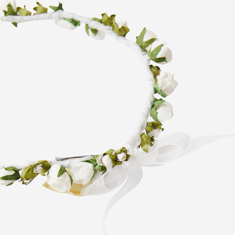 Il Gufo Floral Embossed Headband — White Polyester Headbands
