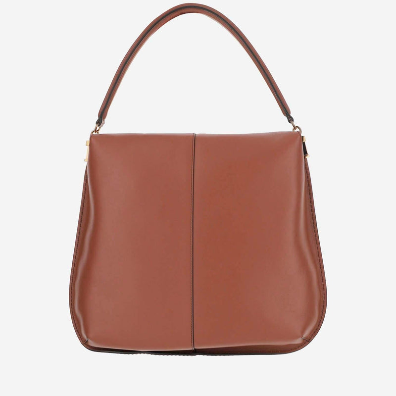 Tods Leather T-Detail Hobo Bag — Brown