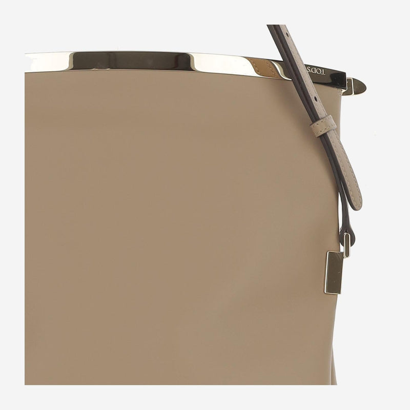 Tods Fold-Over Flap Shoulder Bag — Beige Calfskin