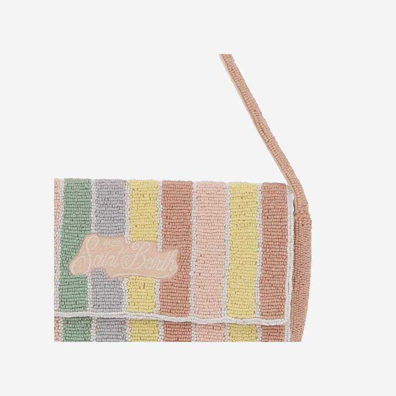 Mc2 Saint Barth Beaded Striped Shoulder Bag — Multicolor Cotton