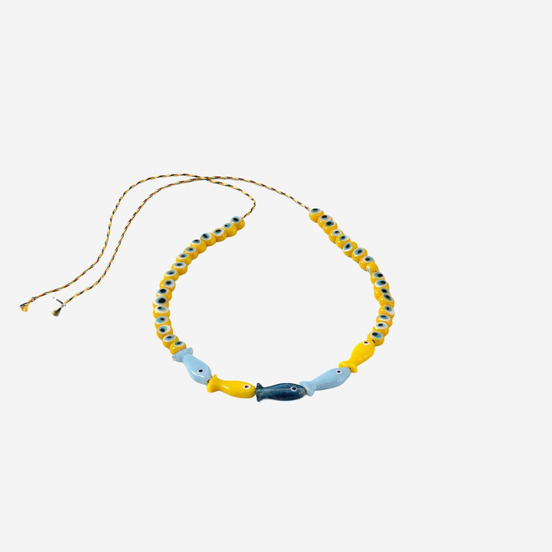 Sorbet Island Fabric And Glass Bead Necklace — Yellow Beads Necklaces