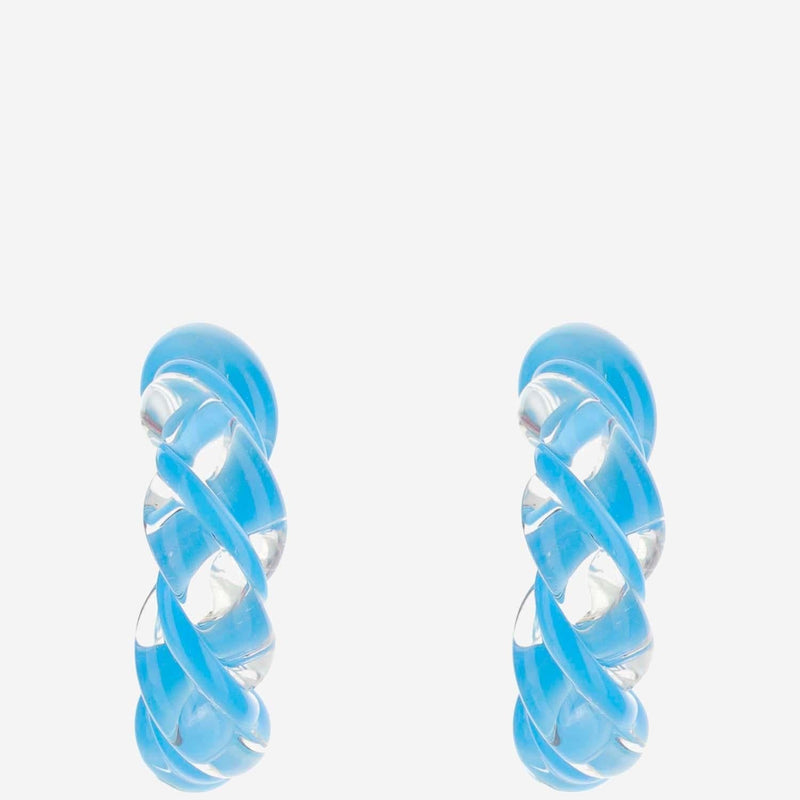 Bottega Veneta Twisted Glass Hoop Earrings — Blue