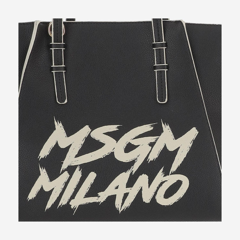 Msgm Logo-Printed Synthetic Leather Shoulder Bag — Black