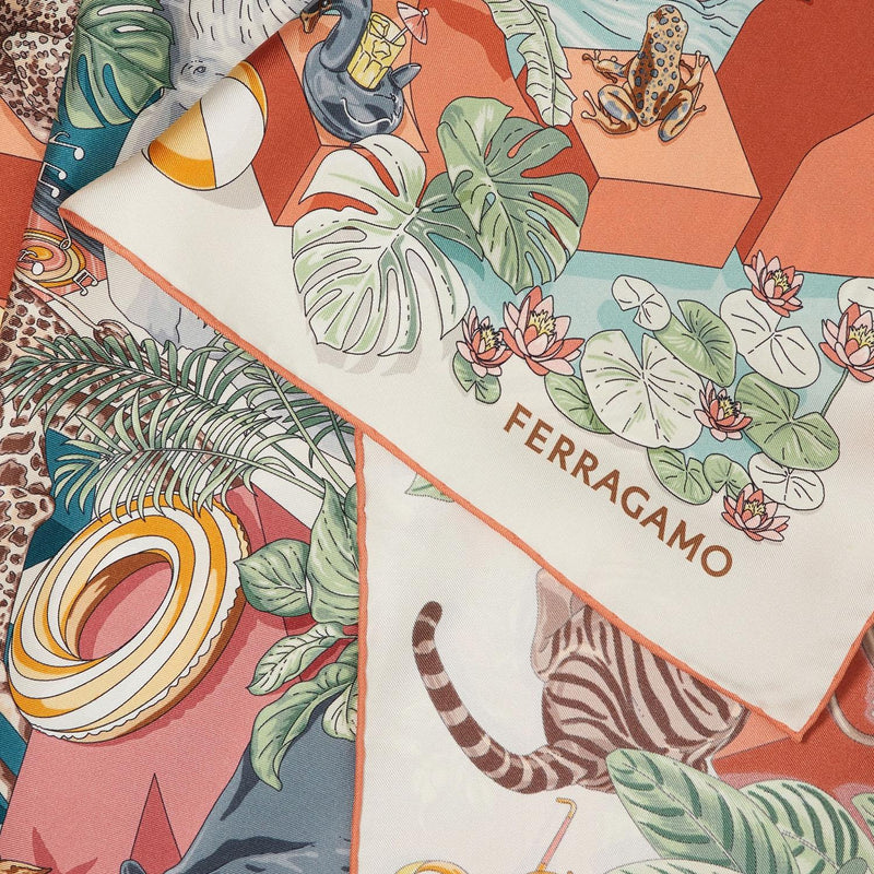 Ferragamo Jungle Party Silk Scarf — Multicolor Scarfs