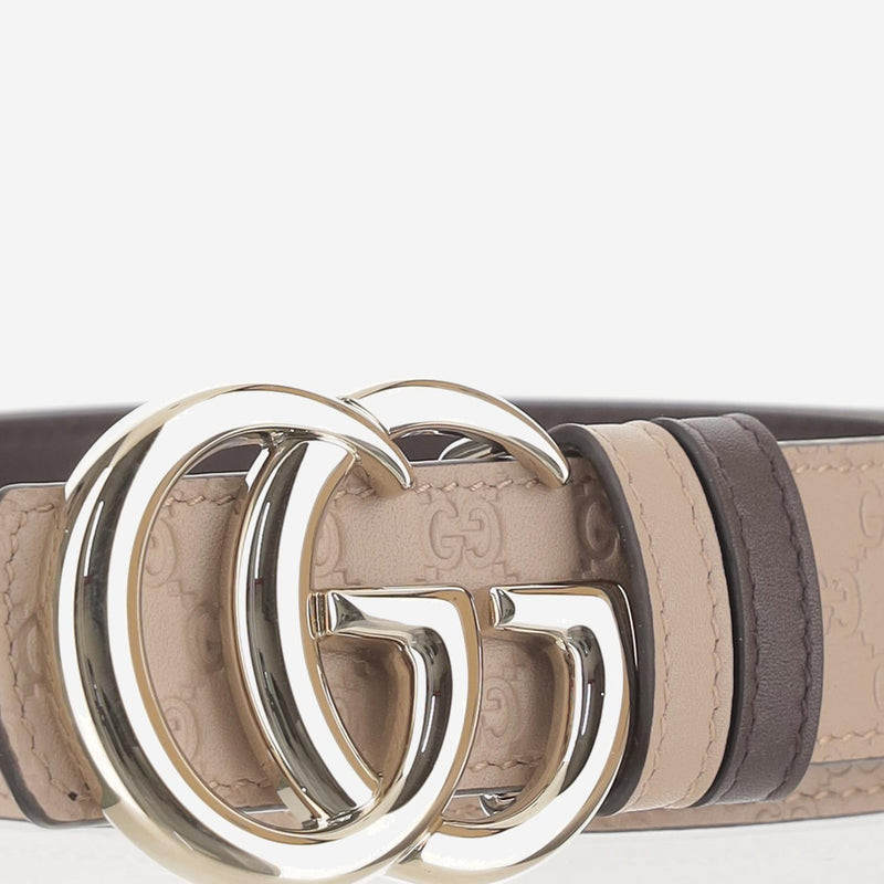 Gucci Reversible Leather With Gg Motif Belt — Beige