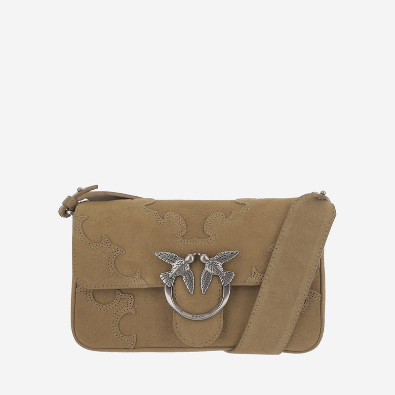 Pinko Love One Shoulder Bag — Beige Suede