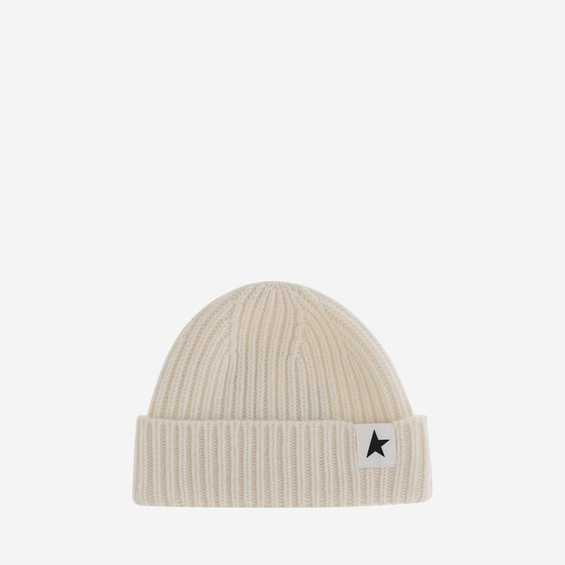 Golden Goose Gup01035 Ribbed Wool Beanie — White Beanies